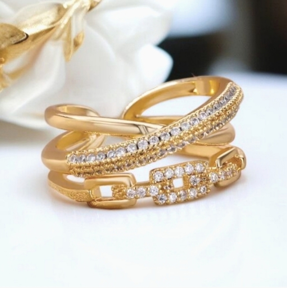 18k Gold Plated Luxury Infinity Chain Link Zircon Crystal Ring